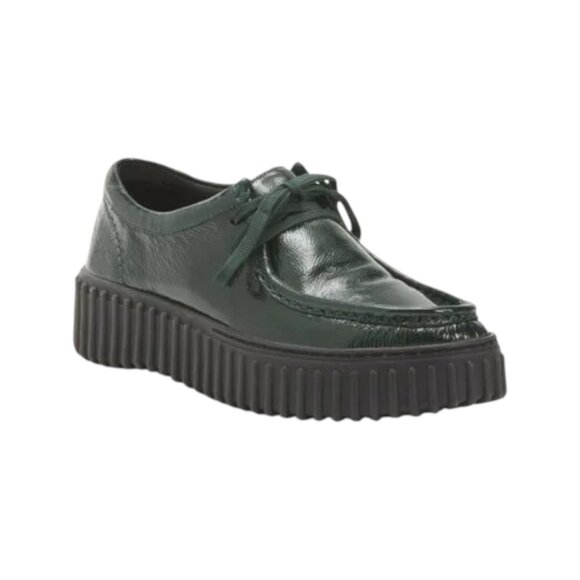 CLARKS Shoes - CLARKS Green Patent Leather Torhill Bee Platform Comfort Shoes